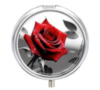 3 Compartment Small Pill Box Travel Medicine Pill Organizer with Mirror Moisture Proof Pills Case Black and White Red Rose Portable Pocket Medicine Organizer Round Vitamin Organizer Box