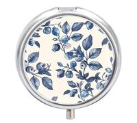 3 Compartment Small Pill Box Travel Medicine Pill Organizer with Mirror Moisture Proof Pills Case Blueberry Flower Pattern Portable Pocket Medicine Organizer Round Vitamin Organizer Box