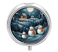 3 Compartment Small Pill Box Travel Medicine Pill Organizer with Mirror Moisture Proof Pills Case Christmas Santa Penguin Portable Pocket Medicine Organizer Round Vitamin Organizer Box