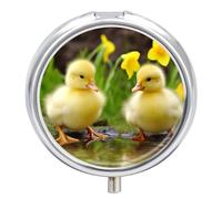 3 Compartment Small Pill Box Travel Medicine Pill Organizer with Mirror Moisture Proof Pills Case Cute Baby Ducks Portable Pocket Medicine Organizer Round Vitamin Organizer Box