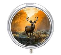 3 Compartment Small Pill Box Travel Medicine Pill Organizer with Mirror Moisture Proof Pills Case Deer in The Grass Portable Pocket Medicine Organizer Round Vitamin Organizer Box