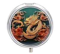 3 Compartment Small Pill Box Travel Medicine Pill Organizer with Mirror Moisture Proof Pills Case Dragon Chinese Background Portable Pocket Medicine Organizer Round Vitamin Organizer Box