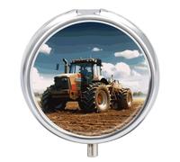 3 Compartment Small Pill Box Travel Medicine Pill Organizer with Mirror Moisture Proof Pills Case Fantasy Farm Tractor Portable Pocket Medicine Organizer Round Vitamin Organizer Box