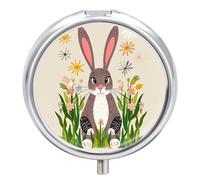 3 Compartment Small Pill Box Travel Medicine Pill Organizer with Mirror Moisture Proof Pills Case Funky Animal Bunny Humor Portable Pocket Medicine Organizer Round Vitamin Organizer Box