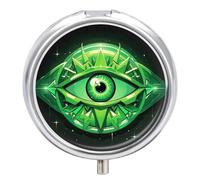3 Compartment Small Pill Box Travel Medicine Pill Organizer with Mirror Moisture Proof Pills Case Green Evil Eye Portable Pocket Medicine Organizer Round Vitamin Organizer Box