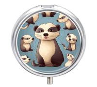 3 Compartment Small Pill Box Travel Medicine Pill Organizer with Mirror Moisture Proof Pills Case Hairy Ferret Portable Pocket Medicine Organizer Round Vitamin Organizer Box