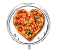 3 Compartment Small Pill Box Travel Medicine Pill Organizer with Mirror Moisture Proof Pills Case Heart Shaped Pizza Portable Pocket Medicine Organizer Round Vitamin Organizer Box