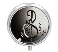 3 Compartment Small Pill Box Travel Medicine Pill Organizer with Mirror Moisture Proof Pills Case Music Symbol Portable Pocket Medicine Organizer Round Vitamin Organizer Box