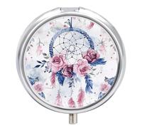 3 Compartment Small Pill Box Travel Medicine Pill Organizer with Mirror Moisture Proof Pills Case Peach Dream Catcher Portable Pocket Medicine Organizer Round Vitamin Organizer Box