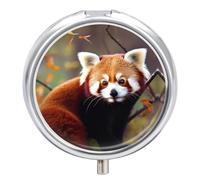 3 Compartment Small Pill Box Travel Medicine Pill Organizer with Mirror Moisture Proof Pills Case Red Panda Portable Pocket Medicine Organizer Round Vitamin Organizer Box