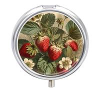 3 Compartment Small Pill Box Travel Medicine Pill Organizer with Mirror Moisture Proof Pills Case Red Strawberry Portable Pocket Medicine Organizer Round Vitamin Organizer Box
