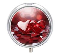 3 Compartment Small Pill Box Travel Medicine Pill Organizer with Mirror Moisture Proof Pills Case Red Valentine Hearts Portable Pocket Medicine Organizer Round Vitamin Organizer Box