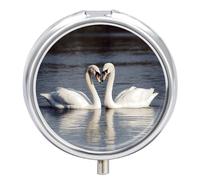 3 Compartment Small Pill Box Travel Medicine Pill Organizer with Mirror Moisture Proof Pills Case Romantic White Swan Portable Pocket Medicine Organizer Round Vitamin Organizer Box