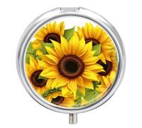 3 Compartment Small Pill Box Travel Medicine Pill Organizer with Mirror Moisture Proof Pills Case Sunflower Portable Pocket Medicine Organizer Round Vitamin Organizer Box