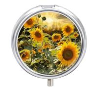 3 Compartment Small Pill Box Travel Medicine Pill Organizer with Mirror Moisture Proof Pills Case Sunflowers After Rain Portable Pocket Medicine Organizer Round Vitamin Organizer Box