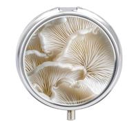 3 Compartment Small Pill Box Travel Medicine Pill Organizer with Mirror Moisture Proof Pills Case White Oyster Mushrooms Portable Pocket Medicine Organizer Round Vitamin Organizer Box