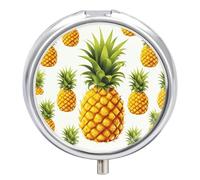 3 Compartment Small Pill Box Travel Medicine Pill Organizer with Mirror Moisture Proof Pills Case Yellow Pineapple on White Background Illustration Portable Pocket Medicine Organizer Round Vitamin Org