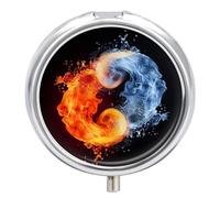 3 Compartment Small Pill Box Travel Medicine Pill Organizer with Mirror Moisture Proof Pills Case Yin Yang Fire Water Portable Pocket Medicine Organizer Round Vitamin Organizer Box