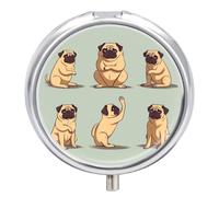 3 Compartment Small Pill Box Travel Medicine Pill Organizer with Mirror Moisture Proof Pills Case Yoga Pug Portable Pocket Medicine Organizer Round Vitamin Organizer Box