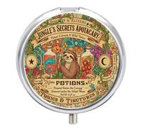 3 Compartment Travel Pill Case, Portable Round Pill Box for Pocket or Purse, Decorative Metal Medicine Vitamin Organizer. (Cute Sloth)