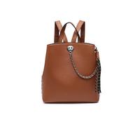 3 Compartments And Metal Chain Backpack JFY Brown One Size