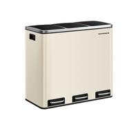 SONGMICS Kitchen Bin, 3 x 18 L Recycling Bin, 3 Compartment Rubbish Bin for Recycling, Waste, Food Scraps, 15 Liners Included, Soft-Close Lids, Pedals, Inner Buckets, Steel, Sand Beige LTB054A02