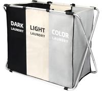 3 Compartments Laundry Basket, 180L Large Laundry Hamper featuring Removable Bags; 3-Section Laundry Sorter;Premium Collapsible Laundry Basket (White)