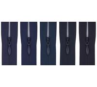 #3 Concealed Zip 14-inch (35cm) with Woven Tape for Dresses, Cushions & Pillows -Professional Hidden Nylon Zips for Sewing & Home Decor - Pack of 5 (5 Different Shades) (Dark Navy Mix)