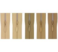 #3 Concealed Zip 14-inch (35cm) with Woven Tape for Dresses, Cushions & Pillows -Professional Hidden Nylon Zips for Sewing & Home Decor - Pack of 5 (5 Different Shades) (Beige & Khaki Mix)