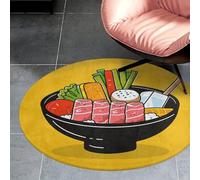 3' Coral Velvet Round Area Rug Non Slip Backing Bathroom Rug Water Absorbent Plush 0.2 Inch Low Pile Circle Mat Cartoon Hotpot Doodle Carpet for Kitchen Bedroom Entryway Nursery Room Decor