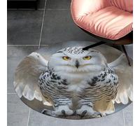 3' Coral Velvet Round Area Rug Non Slip Backing Bathroom Rug Water Absorbent Plush 0.2 Inch Low Pile Circle Mat Snow Owl Carpet for Kitchen Bedroom Entryway Nursery Room Decor