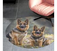 3' Coral Velvet Round Area Rug Non Slip Backing Bathroom Rug Water Absorbent Plush 0.2 Inch Low Pile Circle Mat German Shepherd Dogs Carpet for Kitchen Bedroom Entryway Nursery Room Decor