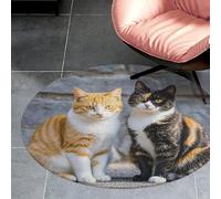 3' Coral Velvet Round Area Rug Non Slip Backing Bathroom Rug Water Absorbent Plush 0.2 Inch Low Pile Circle Mat Cats Sitting Together Carpet for Kitchen Bedroom Entryway Nursery Room Decor