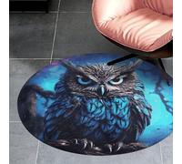 3' Coral Velvet Round Area Rug Non Slip Backing Bathroom Rug Water Absorbent Plush 0.2 Inch Low Pile Circle Mat Blue Owl Carpet for Kitchen Bedroom Entryway Nursery Room Decor