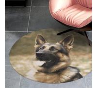 3' Coral Velvet Round Area Rug Non Slip Backing Bathroom Rug Water Absorbent Plush 0.2 Inch Low Pile Circle Mat Animal German Shepherd Carpet for Kitchen Bedroom Entryway Nursery Room Decor