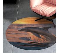 3' Coral Velvet Round Rug Machine Washable Non Slip TPR Backing Dusk Dolphin Area Rug Pet Friendly Doormat Low Pile Soft Plush Bedroom Carpet for Living Room Kitchen Entryway Dorm Indoor