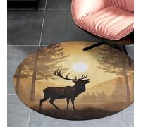 3' Coral Velvet Round Rug Machine Washable Non Slip TPR Backing Elk Artwork Area Rug Pet Friendly Doormat Low Pile Soft Plush Bedroom Carpet for Living Room Kitchen Entryway Dorm Indoor