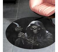 3' Coral Velvet Round Rug Machine Washable Non Slip TPR Backing Grim-Reaper Area Rug Pet Friendly Doormat Low Pile Soft Plush Bedroom Carpet for Living Room Kitchen Entryway Dorm Indoor