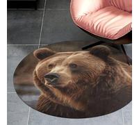 3' Coral Velvet Round Rug Machine Washable Non Slip TPR Backing Grizzly Bear Area Rug Pet Friendly Doormat Low Pile Soft Plush Bedroom Carpet for Living Room Kitchen Entryway Dorm Indoor