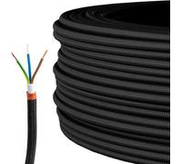 3 Core 0.75mm² Black Fabric Cable Round Braided Wire 10M For Lighting - Heat Resistant
