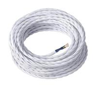 3 Core Twisted Silk Braided Vintage Fabric Lighting Cables Flex 0.75mm UK Electrical 6mm Cable with Earth Wire, Antique Flexible Cord DIY Pendant Light, Lighting Appliances (White - 5m)