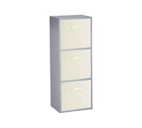 (3 Cubes, Cream) Grey Wooden Cubed Cupboard Units Shelves + Drawers