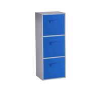 URBNLIVING Wooden Bookcase Grey 3 Tier + 3 Dark Blue Drawer