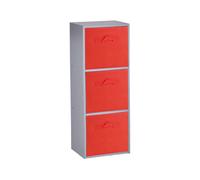 URBNLIVING Wooden Bookcase Grey 3 Tier + 3 Red Drawer