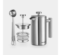 VonShef 3 Cup Cafetiere, Stainless Steel 350ml Double Walled French Press with Measuring Spoon/Bag Seal, Dishwasher Safe Filter Coffee Maker with Plunger