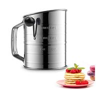 3 Cup Flour Sifter for Baking Stainless Steel,4 Wire Agitator Rotary Hand Crank Sifter Professional Flour Sieve