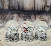 3 Cute Mini Snow Globes Silver Landscape | Hut Magic, Santa Claus, Snowy Mountains | Christmas & Secret Santa Magic | Width 45 mm Height 65 mm | 20311ab