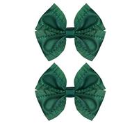 3" Dark Green Ruffled Ribbon Hair Bow Clips for Toddler Baby Teen Girls Christmas Party Dress Decoration Accessories Cute Alligator Cheer Hair Pins Barrettes Kids Xmas Gift