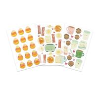 3 Design Self Adhesive Enamel Stickers, Mini Cute Stickers with Solid Smooth Finish for Scrapbooking, Card Making, Decorating and Craft Projects (Breakfast)