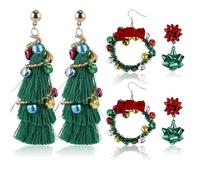 3 Designs Christmas Earrings, Xmas Tree Earrings, Tassel, Bell, Flower Dangle/Drop Earrings, Holiday Jewelry Accessories, Gifts for Women, Girls, Party Favors